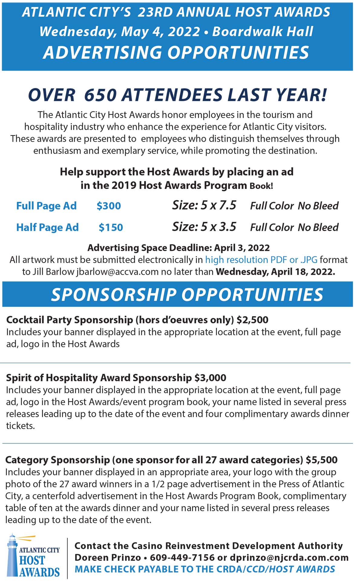 Atlantic City’s 23rd Annual Host Awards Wednesday, May 4, 2022. Boardwalk Hall Advertising Opportunities. Download PDF above for full information.