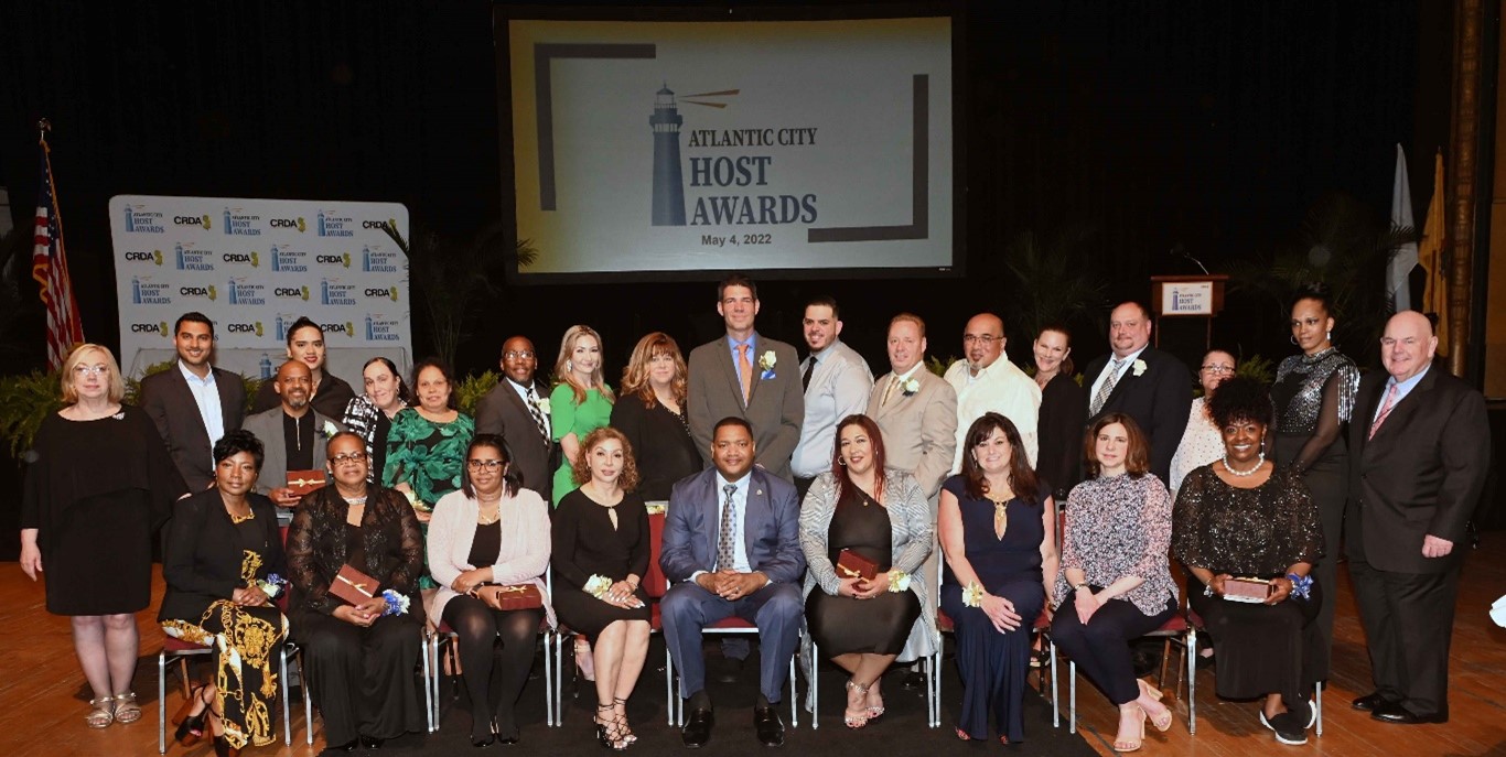 Group photo of Host Award winners and dignataries, and CRDA staff members May 4, 2022 at Jim Whelan Boardwalk Hall Atlantic City, NJ.