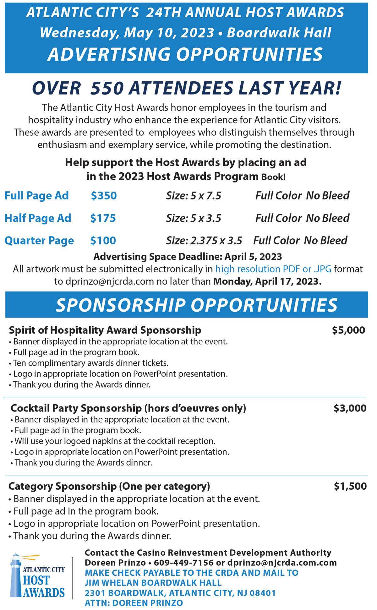 Host Awards Sponsorship Opportunities Information - Download PDF for accessible version.