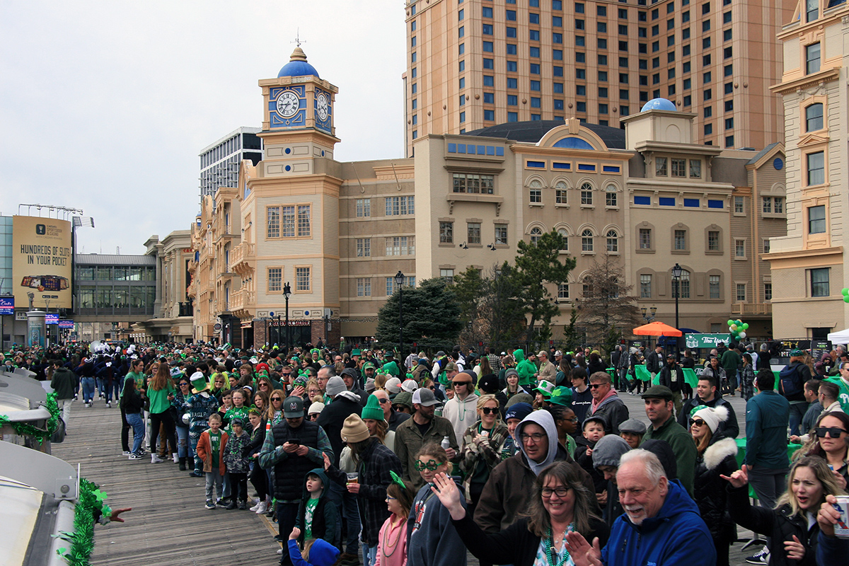Crowds lined the world-famous Atlantic City boardwalk to cheer on the parade floats and participants during the Saint Patrick’s Parade in Atlantic City on March 12, 2023.