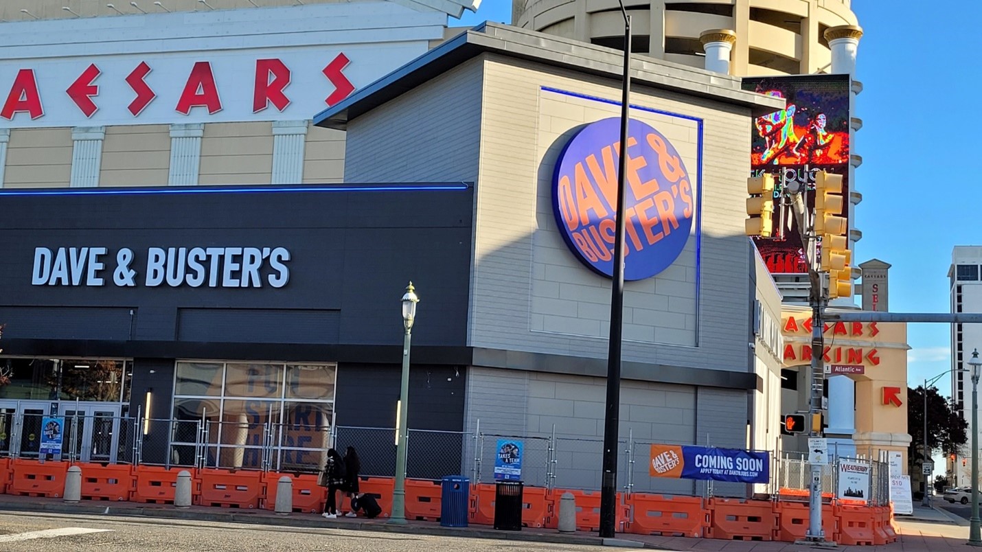 Dave & Buster's New Atlantic City location under construction on Atlantic Avenue at The Walk. Caesars Atlantic City parking garage seen behind. Photo: AtlanticCityGov on Facebook.