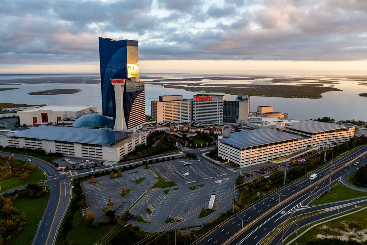 Harrah's Resort seen from above with solar panels and wetlands and bay in view. DSD Renewables Photo