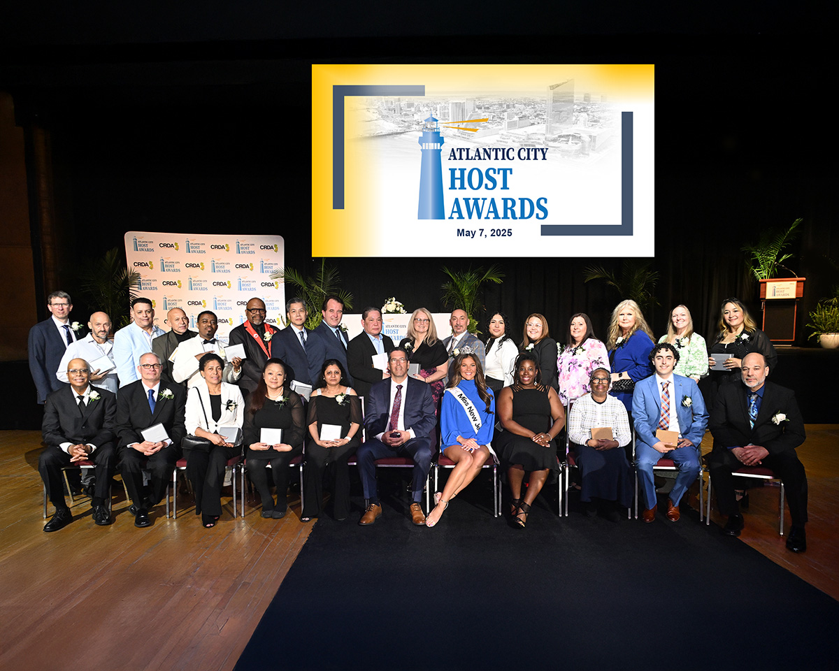 Atlantic City Host Awards winners seated for a photo inside the Adrian Phillips Ball Room at Jim Whelan Boardwalk Hall in Atlantic City May 7, 2025.